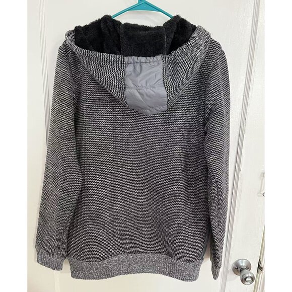 Men's Winter Fur-Lined Full-Zip Warm Sweater Hoodie Jacket, Gray Large - Picture 8 of 9